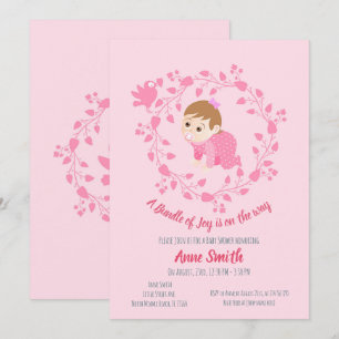 Floral wreath Baby girl Shower  Invitation