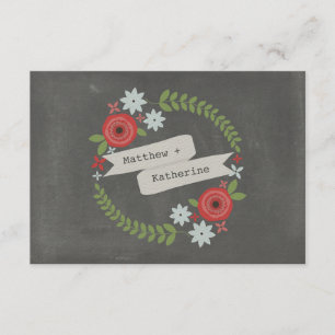 Floral Wreath & Banner Chalkboard Inspired RSVP Card