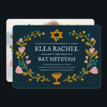Floral Wreath Bat Mitzvah Hand-drawn Custom  Invitation<br><div class="desc">Perfect card to announce a bar mitzvah, bat mitzvah or other Jewish celebration! Hand made art for you! FULLY CUSTOMIZABLE! Click on “Personalise” above to edit the text and add your own photo to the back. Click "edit using design tool" to adjust the fonts, colours and placements. Also you can...</div>