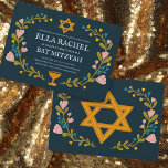 Floral Wreath Bat Mitzvah Hand-drawn Custom  Invitation<br><div class="desc">Perfect card to announce a bar mitzvah, bat mitzvah or other Jewish celebration! Hand made art for you! FULLY CUSTOMIZABLE! Click on “Personalise” above to edit the text. Click "edit using design tool" to adjust the fonts, colours and placements. Also you can easily change the card style to have square...</div>