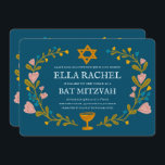 Floral Wreath Bat Mitzvah Hand-drawn Custom  Invitation<br><div class="desc">Perfect card to announce a bar mitzvah, bat mitzvah or other Jewish celebration! Hand made art for you! FULLY CUSTOMIZABLE! Click on “Personalise” above to edit the text. Click "edit using design tool" to adjust the fonts, colours and placements. Also you can easily change the card style to have square...</div>
