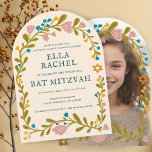 Floral Wreath Bat Mitzvah Hand-drawn Custom PHOTO Invitation<br><div class="desc">Perfect card to announce a bar mitzvah, bat mitzvah or other Jewish celebration! Hand made art for you! FULLY CUSTOMIZABLE! Click on “Personalise” above to edit the text and add your photo to the back (you can also delete the floral frame if you prefer). Click "edit using design tool" to...</div>