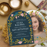 Floral Wreath Bat Mitzvah Hand-drawn Custom PHOTO Invitation<br><div class="desc">Perfect card to announce a bar mitzvah, bat mitzvah or other Jewish celebration! Hand made art for you! FULLY CUSTOMIZABLE! Click on “Personalise” above to edit the text and add your photo to the back (you can also delete the floral frame if you prefer). Click "edit using design tool" to...</div>