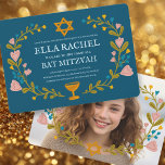 Floral Wreath Bat Mitzvah Hand-drawn Custom Photo Invitation<br><div class="desc">Perfect card to announce a bar mitzvah, bat mitzvah or other Jewish celebration! Hand made art for you! FULLY CUSTOMIZABLE! Click on “Personalise” above to edit the text and add your own photo to the back. Click "edit using design tool" to adjust the fonts, colours and placements. Also you can...</div>