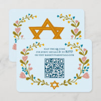 Floral Wreath Bat Mitzvah Hand-drawn Custom QRcode