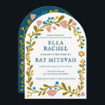 Floral Wreath Bat Mitzvah Hand-drawn Custom QRcode Invitation<br><div class="desc">Perfect card to announce a bar mitzvah, bat mitzvah or other Jewish celebration! Hand made art for you! FULLY CUSTOMIZABLE! Click on “Personalise” above to edit the text and add your link to the QR code on the back (check my shop for alternate designs with custom photo). Click "edit using...</div>