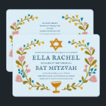 Floral Wreath Bat Mitzvah Hand-drawn Custom QRcode Invitation<br><div class="desc">Perfect card to announce a bar mitzvah, bat mitzvah or other Jewish celebration! Hand made art for you! FULLY CUSTOMIZABLE! Click on “Personalise” above to edit the text and add your own link to the QR code on the back. Click "edit using design tool" to adjust the fonts, colours and...</div>