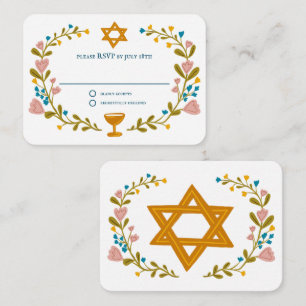 Floral Wreath Bat Mitzvah Hand-drawn Custom RSVP Enclosure Card