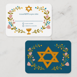 Floral Wreath Bat Mitzvah Hand-drawn Custom RSVP Enclosure Card