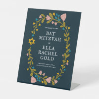Floral Wreath Bat Mitzvah Hand-drawn Custom Welcom
