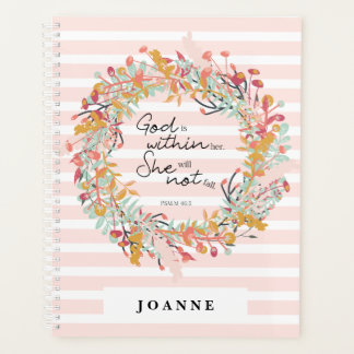 Floral wreath Bible verse Psalms Pink Stripes Planner