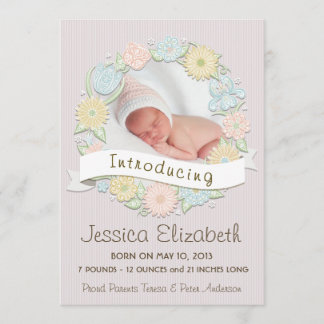 Floral Wreath Birth Anncouncement Announcement