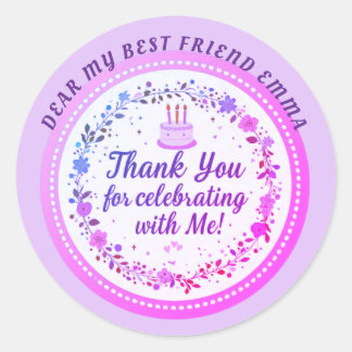 Floral Wreath Birthday Cake Personalised Thank You Classic Round Sticker