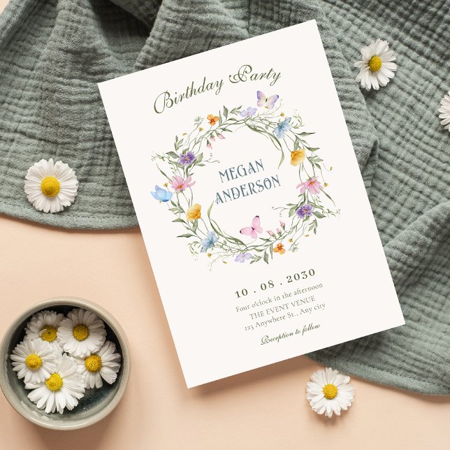 Floral wreath birthday invitation (Creator Uploaded)