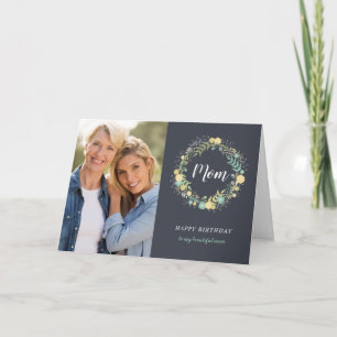 Floral Wreath Birthday Photo Card for Mum