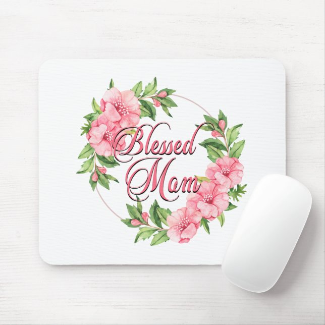 Floral Wreath Blessed Mum Mouse Pad (With Mouse)