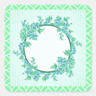 Floral Wreath Blue Mint and White Square Sticker