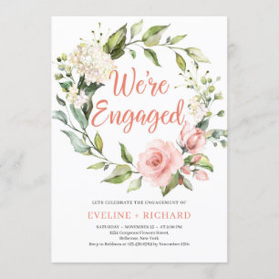 Floral wreath blush floral withe hydrangea engage invitation