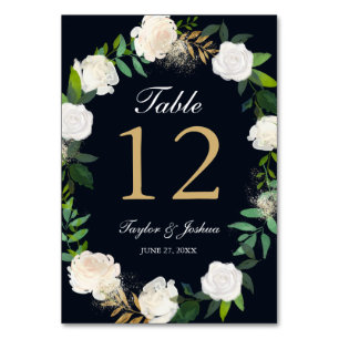 Floral Wreath Blush Navy Gold Wedding Table Cards