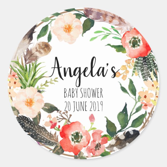 Floral Wreath Botanical Thank you Sticker (Front)