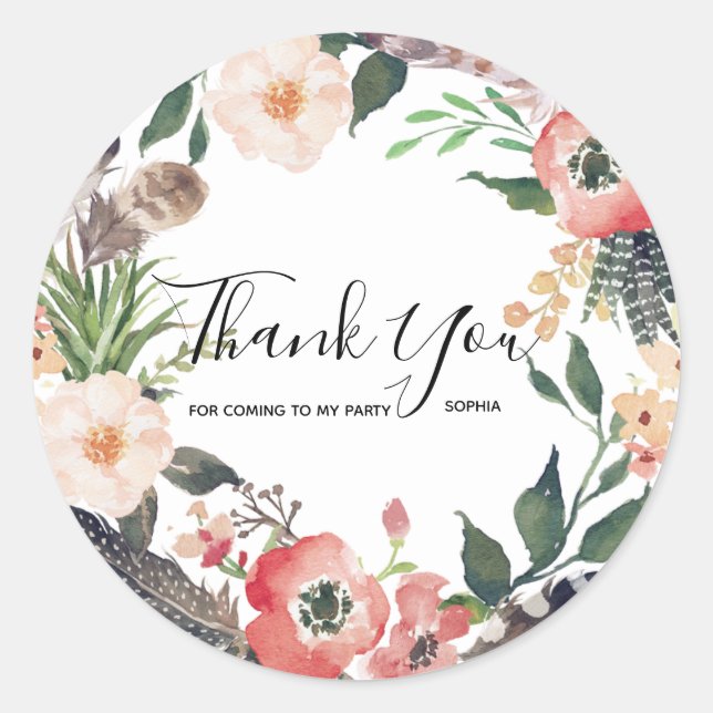 Floral Wreath Branch Botanical Thank you Sticker (Front)