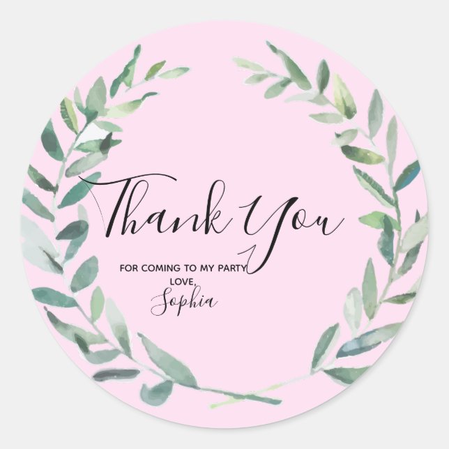 Floral Wreath Branch Botanical Thank you Sticker (Front)