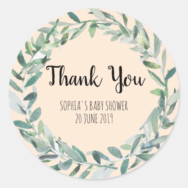 Floral Wreath Branch Botanical Thank you Sticker (Front)