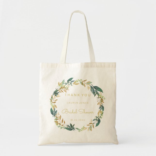 Floral Wreath Bridal Shower Gift Tote Bag (Front)