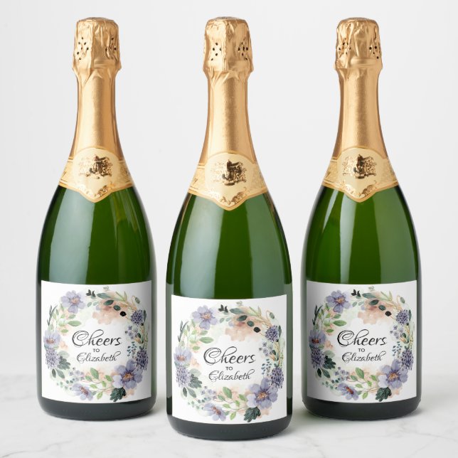 Floral Wreath Bridal Shower Sparkling Wine Label (Bottles)