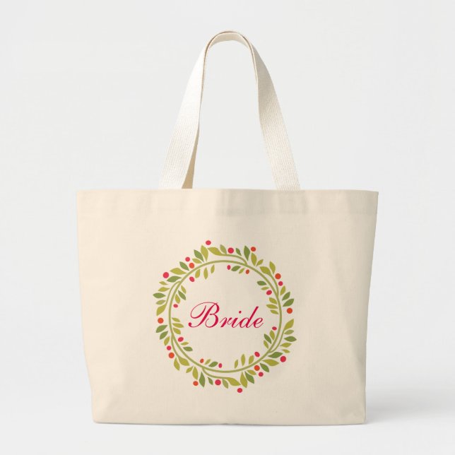 Floral Wreath Bride Large Tote Bag (Front)