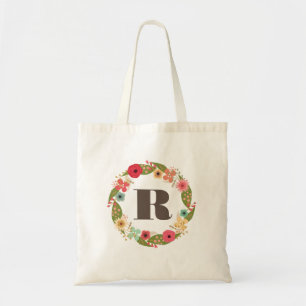 Floral Wreath Bridesmaid Monogram Canvas Bag
