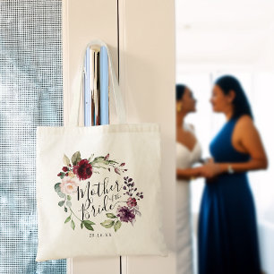Floral Wreath Burgundy Blush Mother of the Bride Tote Bag