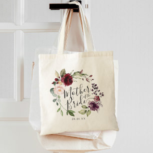 Floral Wreath Burgundy Blush Mother of the Bride Tote Bag