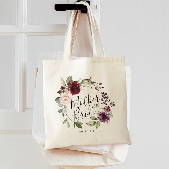 Floral Wreath Burgundy Blush Mother of the Bride Tote Bag (Floral Wreath Burgundy Blush Mother of the Bride Tote Bag)