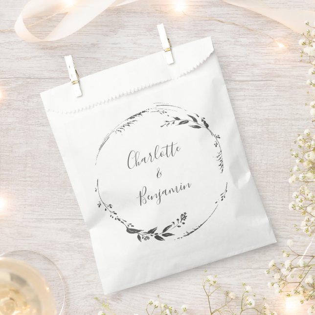 Floral Wreath Calligraphy Custom Wedding  Favour Bag (Clipped)