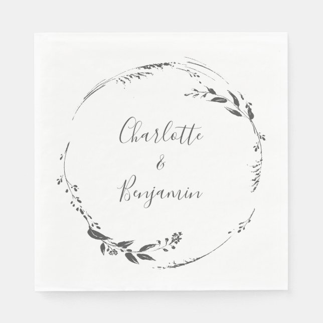 Floral Wreath Calligraphy Custom Wedding White Napkin (Front)