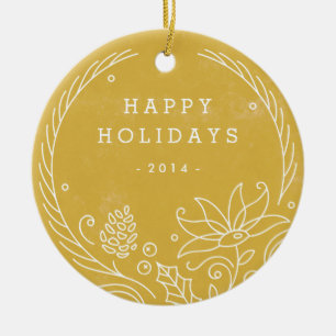 Floral Wreath Ceramic Ornament - Gold