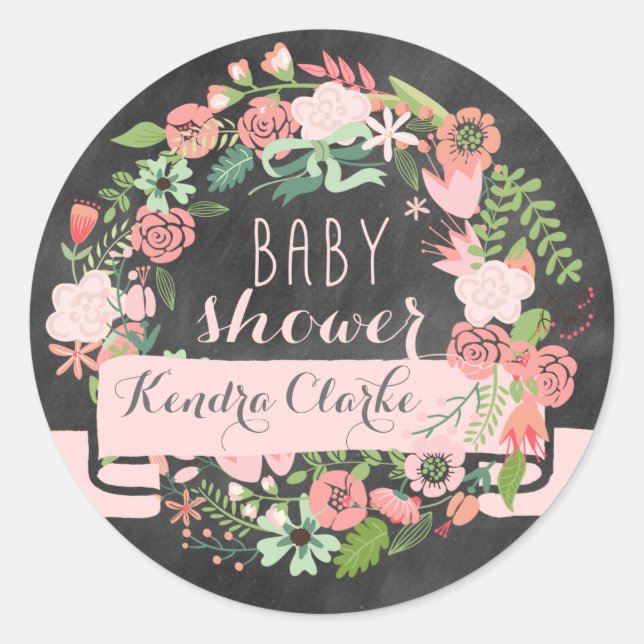 FLORAL WREATH CHALKBOARD | BABY SHOWER STICKERS (Front)