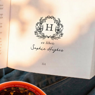 Floral Wreath Classic Monogram Ex Libris Book Self-inking Stamp