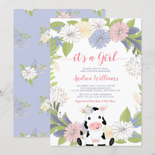 Floral Wreath Cow Girl Baby Shower Invitation