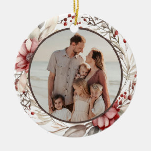 Floral Wreath Custom Photo Ceramic Ornament