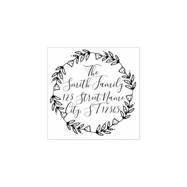 Floral  Wreath Customisable Address Stamp (Imprint)