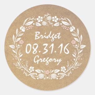 Floral Wreath Cute Vintage Wedding Stickers