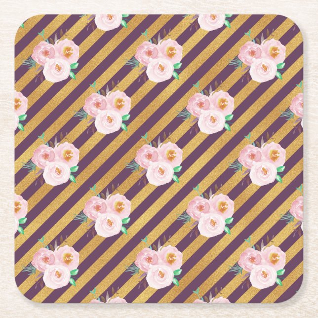Floral Wreath Decal Square Paper Coaster (Front)