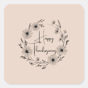 Floral wreath design with daisies, square sticker