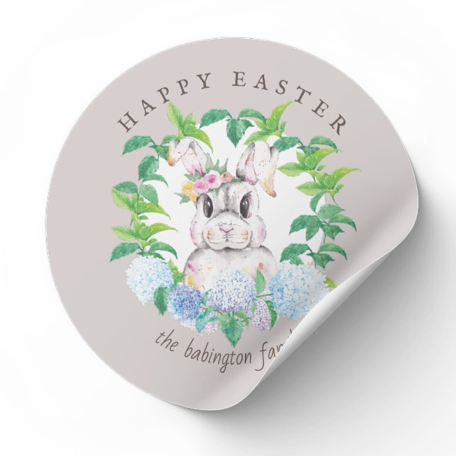 Floral Wreath Easter Bunny Personalised Classic Round Sticker (Creator Uploaded)