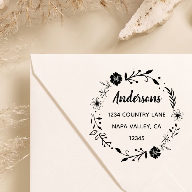 Floral Wreath | Family Name Return Address Self-inking Stamp (Creator Uploaded)