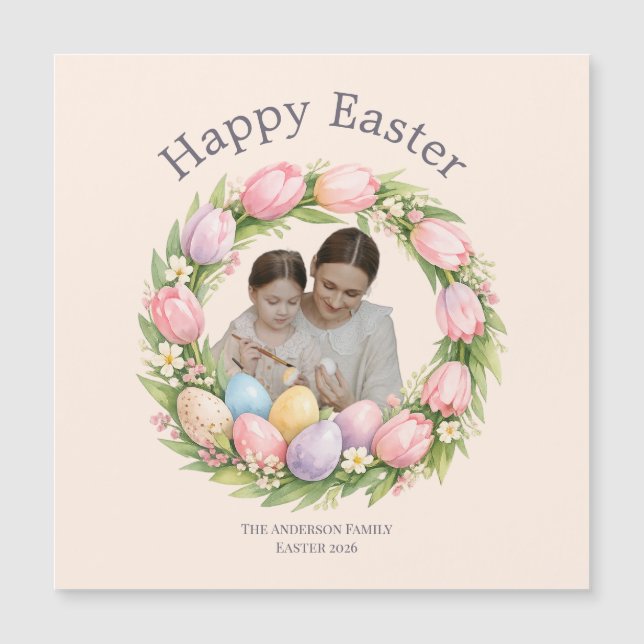 Floral Wreath & Family Photo Personalized Easter  (Front)