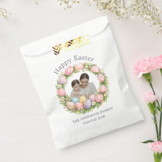 Floral Wreath & Family Photo Personalized Easter  Favour Bag