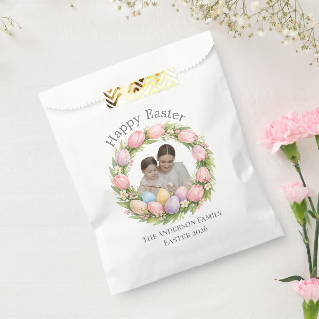 Floral Wreath & Family Photo Personalized Easter  Favour Bag (Sealed)